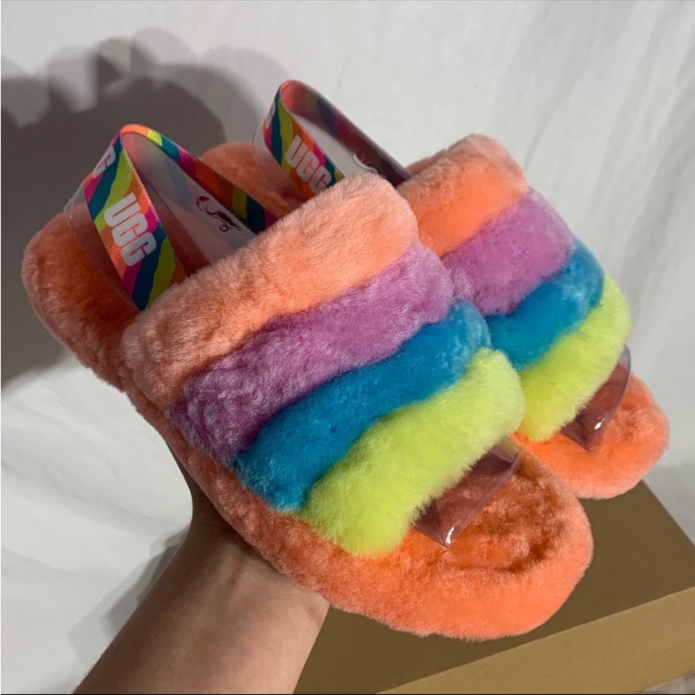 Ugg Australia Fluff Yeah Rainbow Pride Slides New With Box Womans - Picture 3 of 6